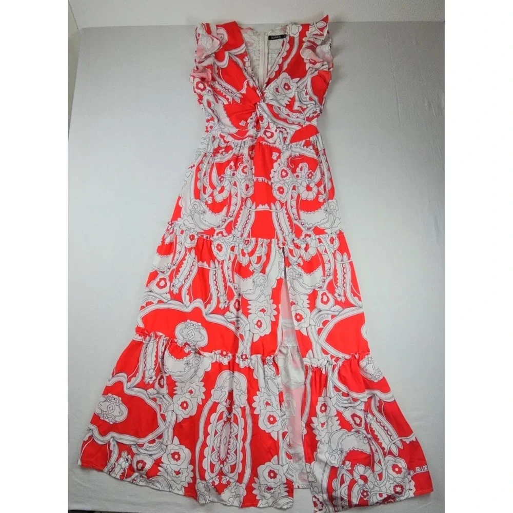 Women's Sofia's Floral Full Length Maxi Dress Size Large Red And White